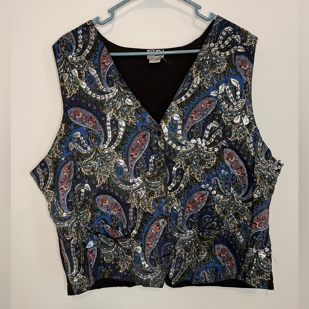 Vintage 90s OD paisley sequin vest size 1X